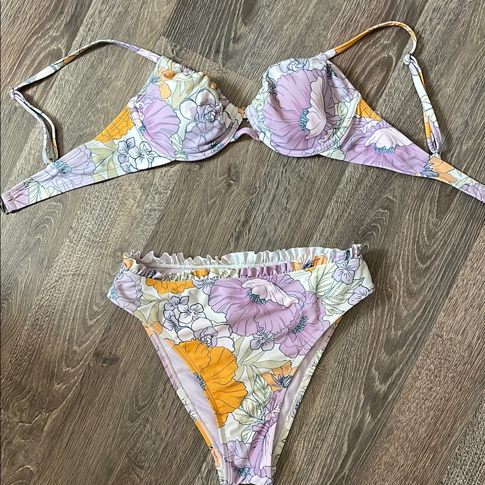 Cupshe floral Bikini Set with Purple and Yellow Accents